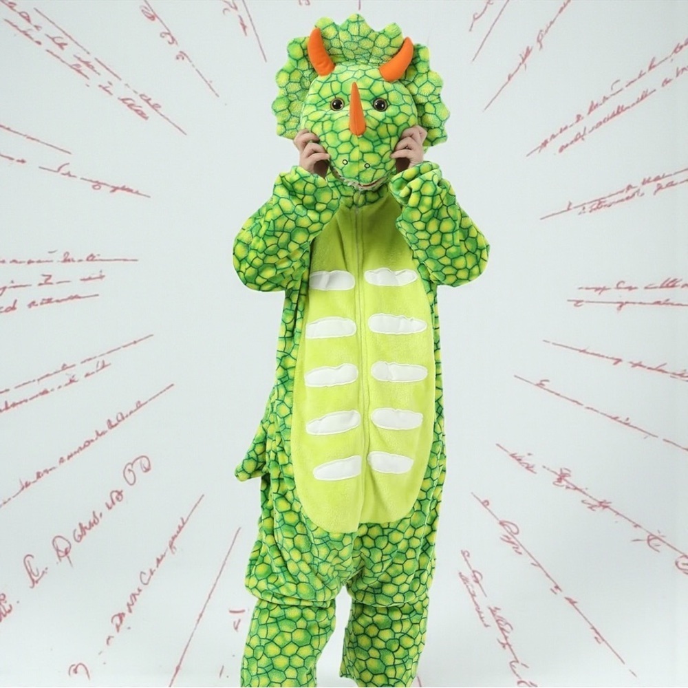 Kids Green Triceratops Dinosaur Onesie Costume – NWOT – Size 9–10Y 🦕 Pajamas
